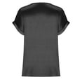 thumbnail image 4 of YYDGH Women's Elegant Round Neck Rolled Short Sleeve Satin Silk Blouse Tops Black XL, 4 of 5