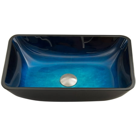 VIGO Rectangular Turquoise Water Glass Vessel Sink