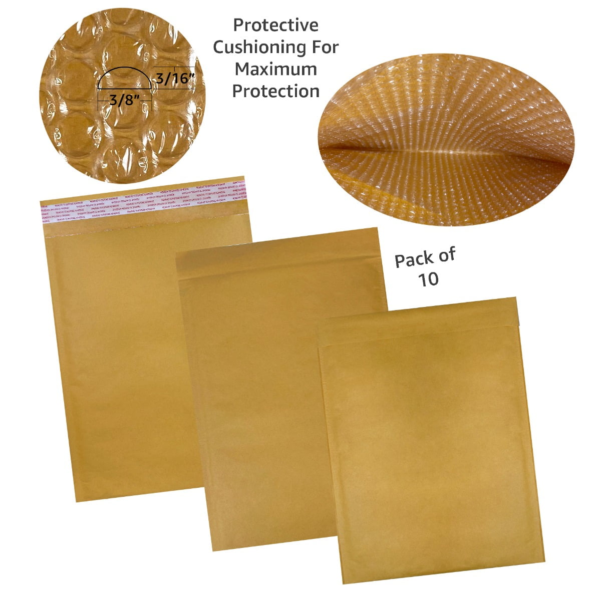 StarBoxes 10 Kraft Bubble Mailers 10.5x16" - #5 Self-Seal Padded Envelopes