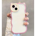 thumbnail image 6 of Cute Curly Wave Frame Case with 3D Cat Ears Clear Case for iPhone 13 6.1 inch, Pretty Shockproof TPU Bumper Case for Girl Women Non-Yellowing Case Clear Slim Cover - Pink Green, 6 of 8