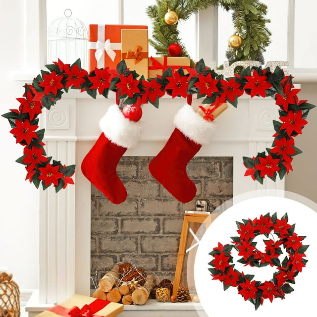 Fiudx Guirnalda Navideña de Ratán, Hojas Artificiales de Pvc Multicolor, Decoración Festiva para Puertas y Ventanas, Decoración Duradera para Interiores y Exteriores, 2 M de Largo, Ideal para Fiestas