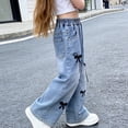 thumbnail image 3 of ATOGUTA Wide Leg Jeans for Girls Denim Elastic Wasit Wide Leg Baggy Jean Trendy Preppy Pants Kids Clothes with Pockets Size 1T-11, Blue, 3 of 7