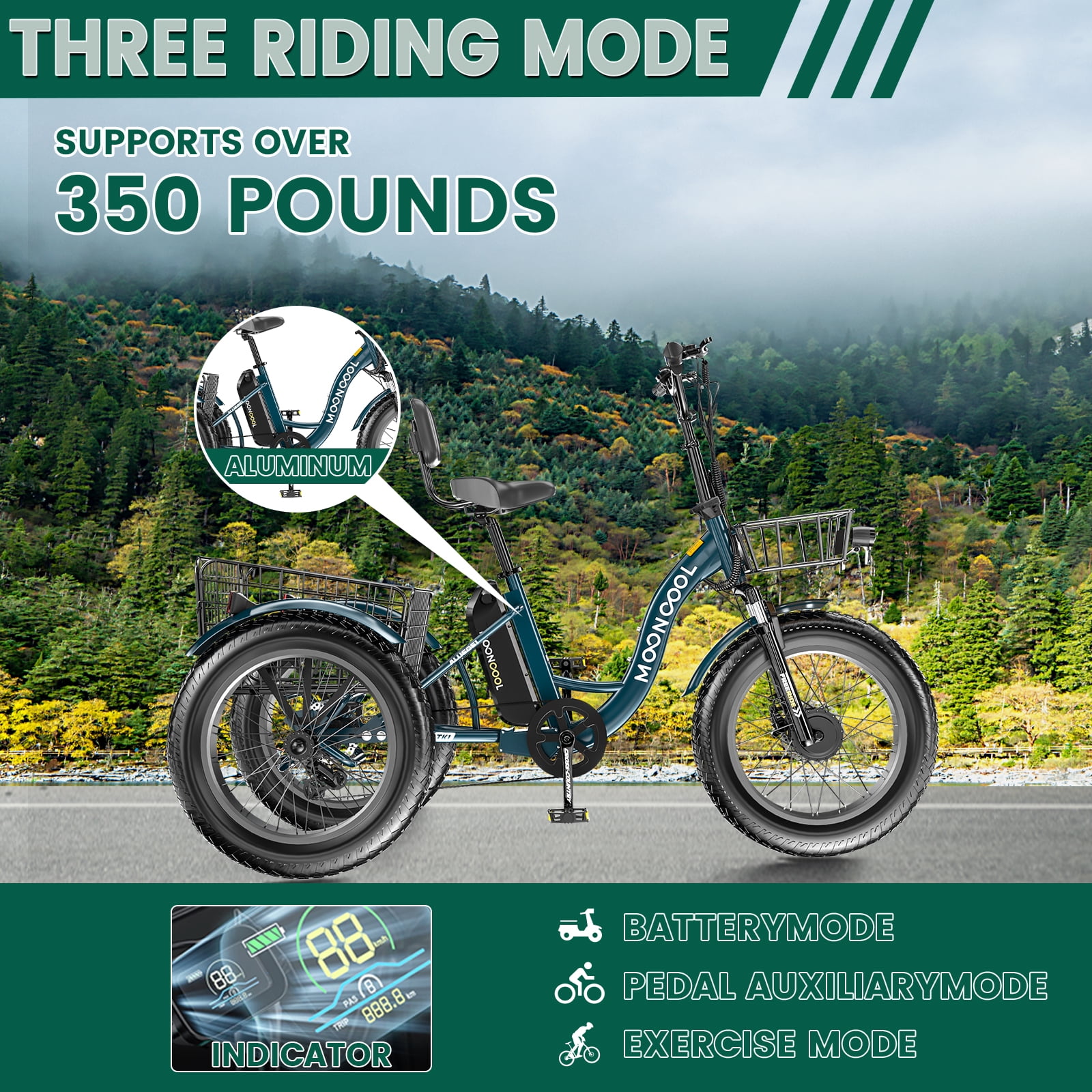 20" x 4" Fat Tire Electric Tricycle for Adult, 7 Speeds Electric Trike 48V 500W Motorized Tricycle , Electric Three Wheels Bicycle for Senior, Aluminum Frame & Rear Basket ,16mph