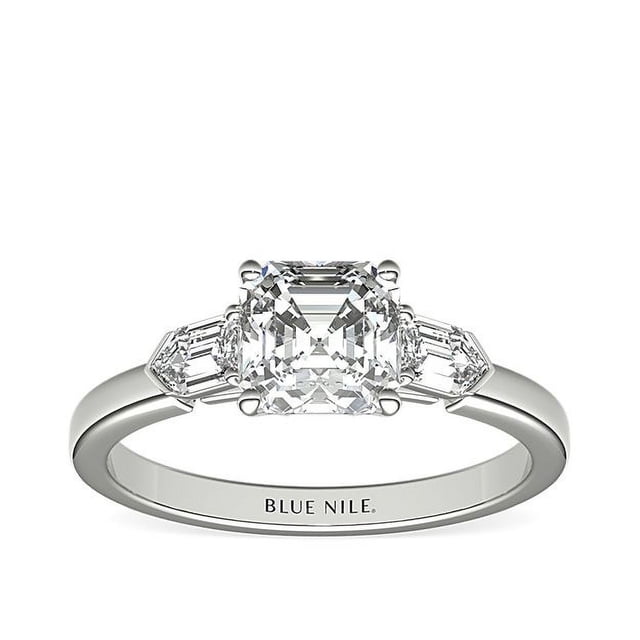 0.75 T.C.W Asscher Shape Natural Diamond Latest Design Three Stone Wedding Ring for Ladies Solid 950 Platinum Size 8