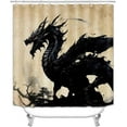 thumbnail image 2 of 4PCS Dragon Shower Curtain Set, Waterproof Fabric Shower Curtain, Non-Slip Bath Mat Bathroom Rugs, Moon Mountain Medieval Mythical Creature Fantasy Magic Animal Boys Girls Kids Bathroom Decor, 2 of 7