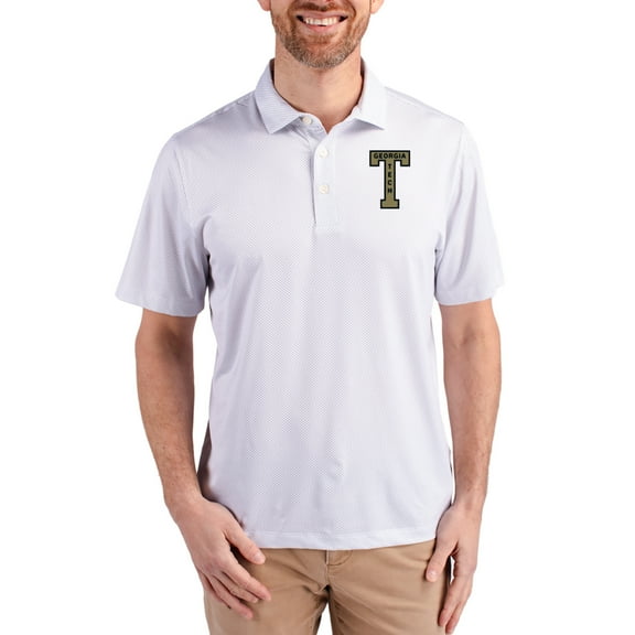 Men's Cutter & Buck White Georgia Tech Yellow Jackets Pike Eco Symmetry Print Stretch Polo