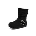 thumbnail image 4 of WAVSUF Girls Fleece Wide Width Boots Round Toe Soft Sole Anti Slip Fall Daily Mid Calf Boots Black Size 2T, 4 of 9