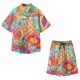 thumbnail image 5 of Conjunto casual de blusa y pantalones de playa de manga corta con estampado de botones para hombre Pompotops oipoqjl36082, 5 of 5