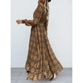 thumbnail image 3 of Women's Slit Plaid Tie Neck Long Sleeve Maxi Dress 100% Polyester Comfortable Flowy Silhouette For Everyday Occasion, 3 of 5