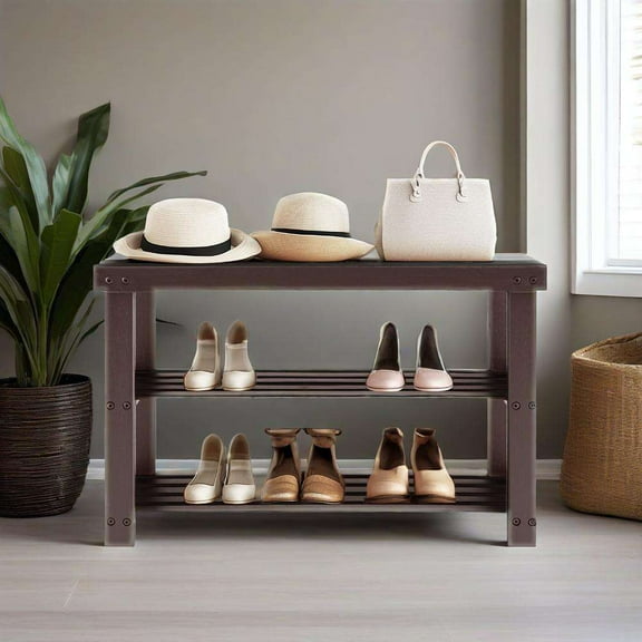 Gianna Shoe Rack Bench, 3-Tier Bamboo Storage Organizer, Suitable for Bedroom, Brown