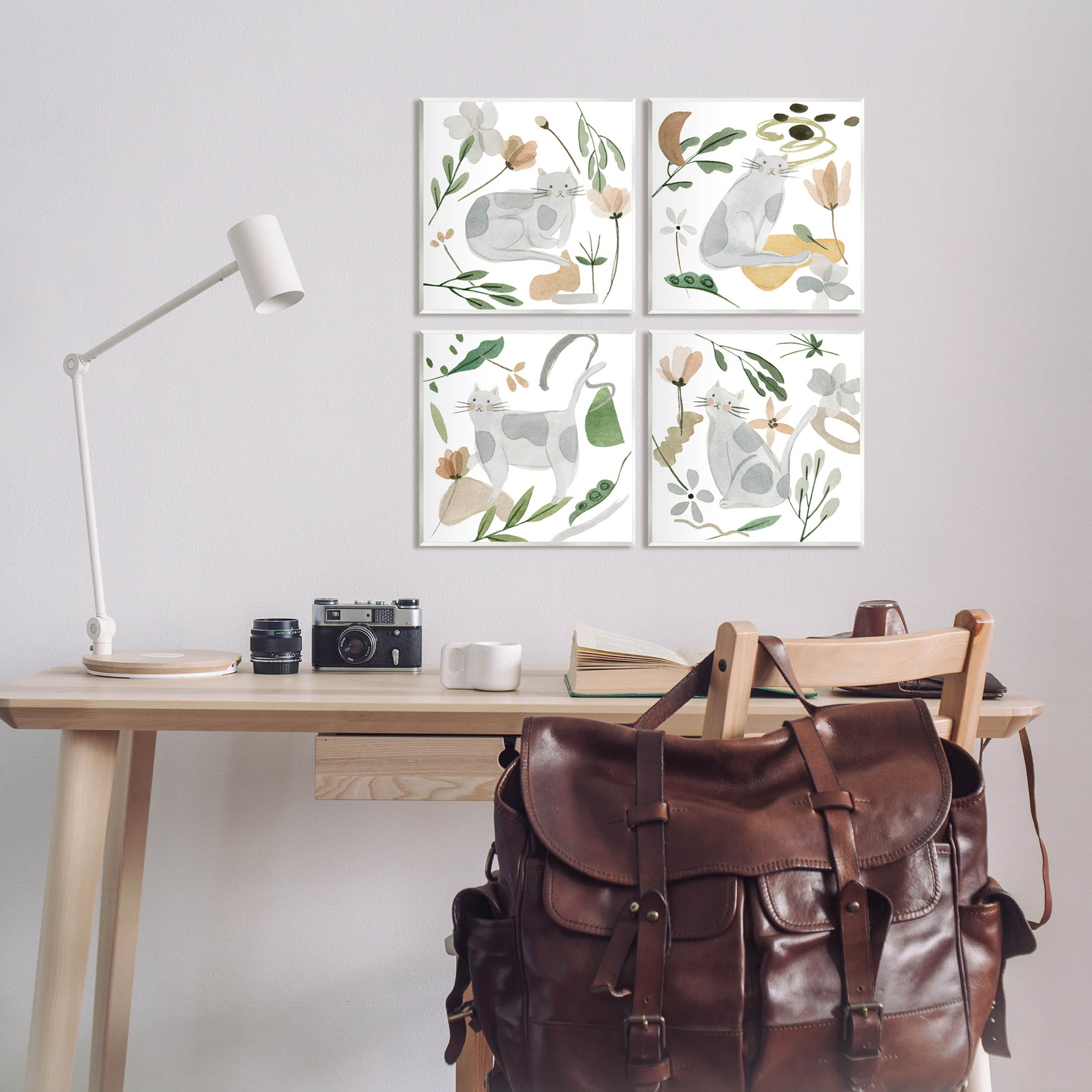 Stupell Industries Happy Cat Botanical Collage Graphic Art Unframed Art Print Wall Art, Set of 4, Design by Melissa Wang