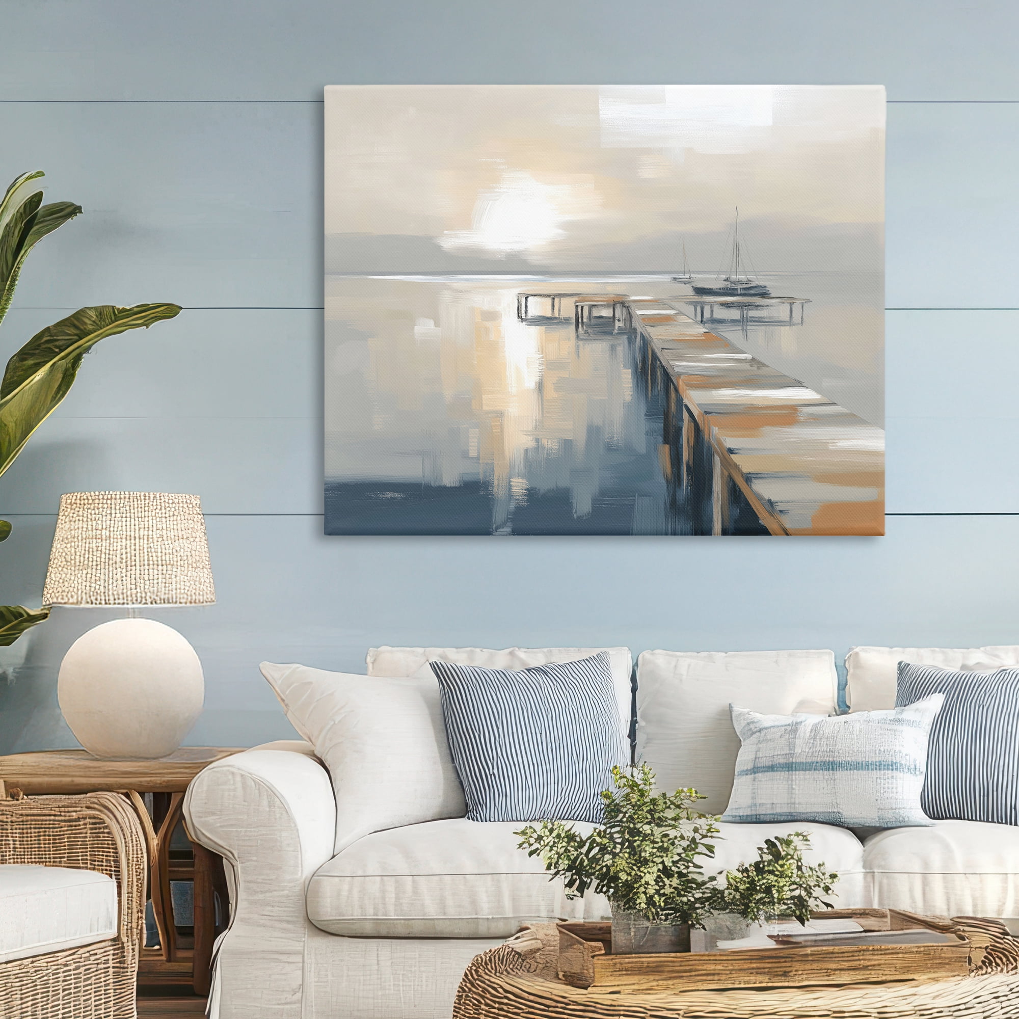 Stupell Industries Pier with Sailboat Seascape Canvas Wall Art, design by Kim Curinga