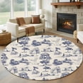 thumbnail image 3 of 8ft Washable Large Round Rug, Vintage Farmhouse Non-Slip Circle Area Rug for Living Room Dining Room, Woman Horse Swan Estate Pastoral Style Indoor Floor Mat for Home Decor, 3 of 9