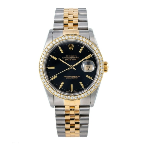 Pre-Owned Rolex Datejust 16233 36MM Black Dial With Two Tone Jubilee Bracelet