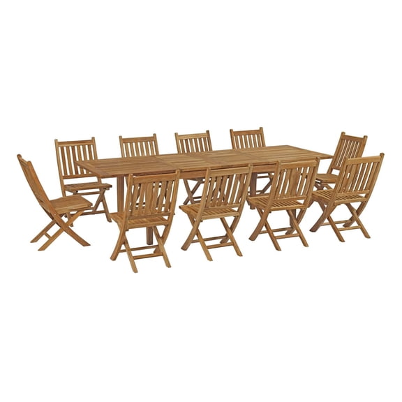 Modway Marina 11 Piece Outdoor Patio Teak Outdoor Dining Set in Natural