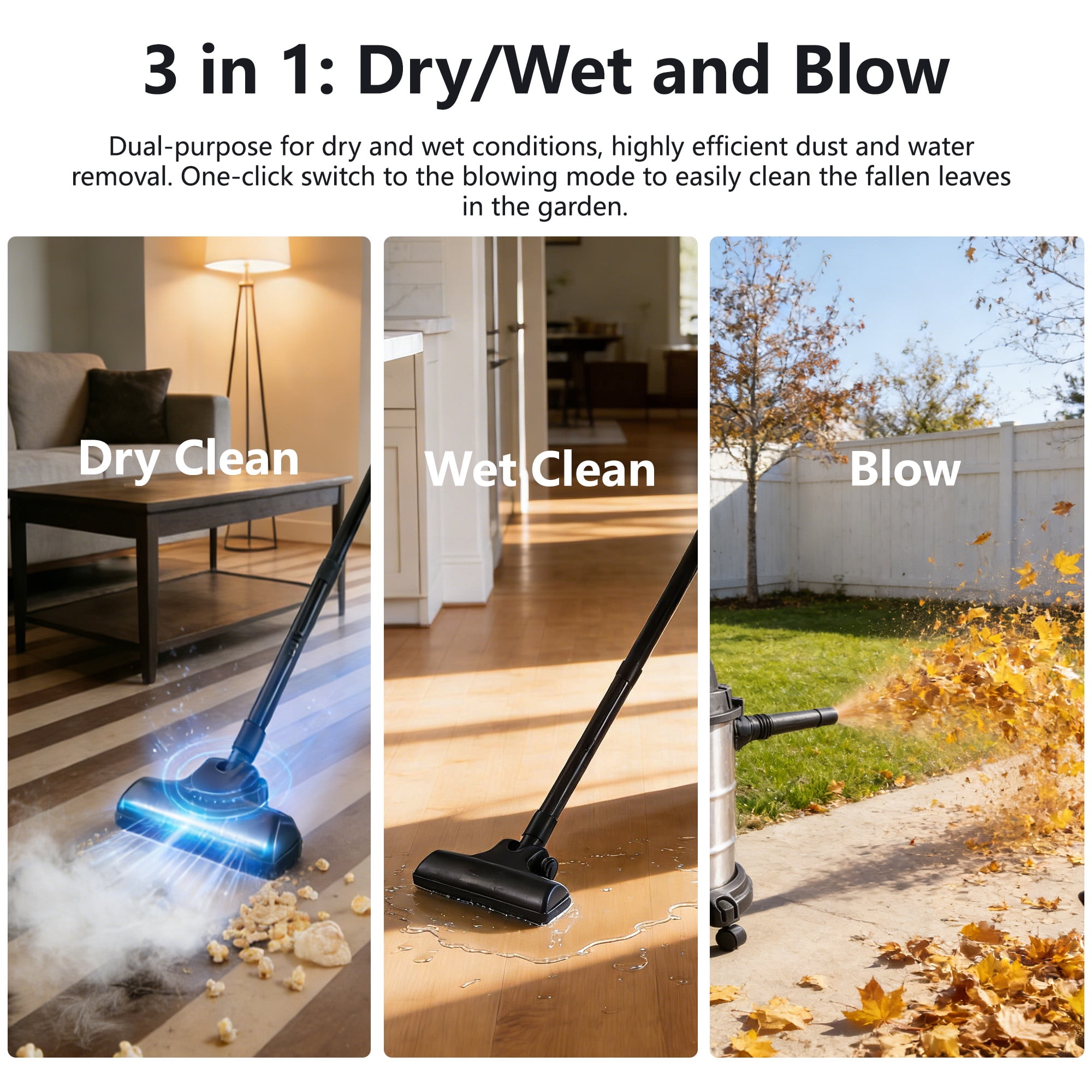 5 Gallon Wet Dry Vac, 4.3 Peak HP 3 in 1 Shop Vacuum with Blower & Variable Speed, for Car Floor Upholstery Gap Cleaning – Red