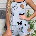 thumbnail image 6 of ZHENHONG Pajamas for Women, Relaxed Summer Soft Spaghetti Strap Tank Top And Shorts Butterfly Print Pajama Set, Women's Sleepwear Blue, 6 of 6