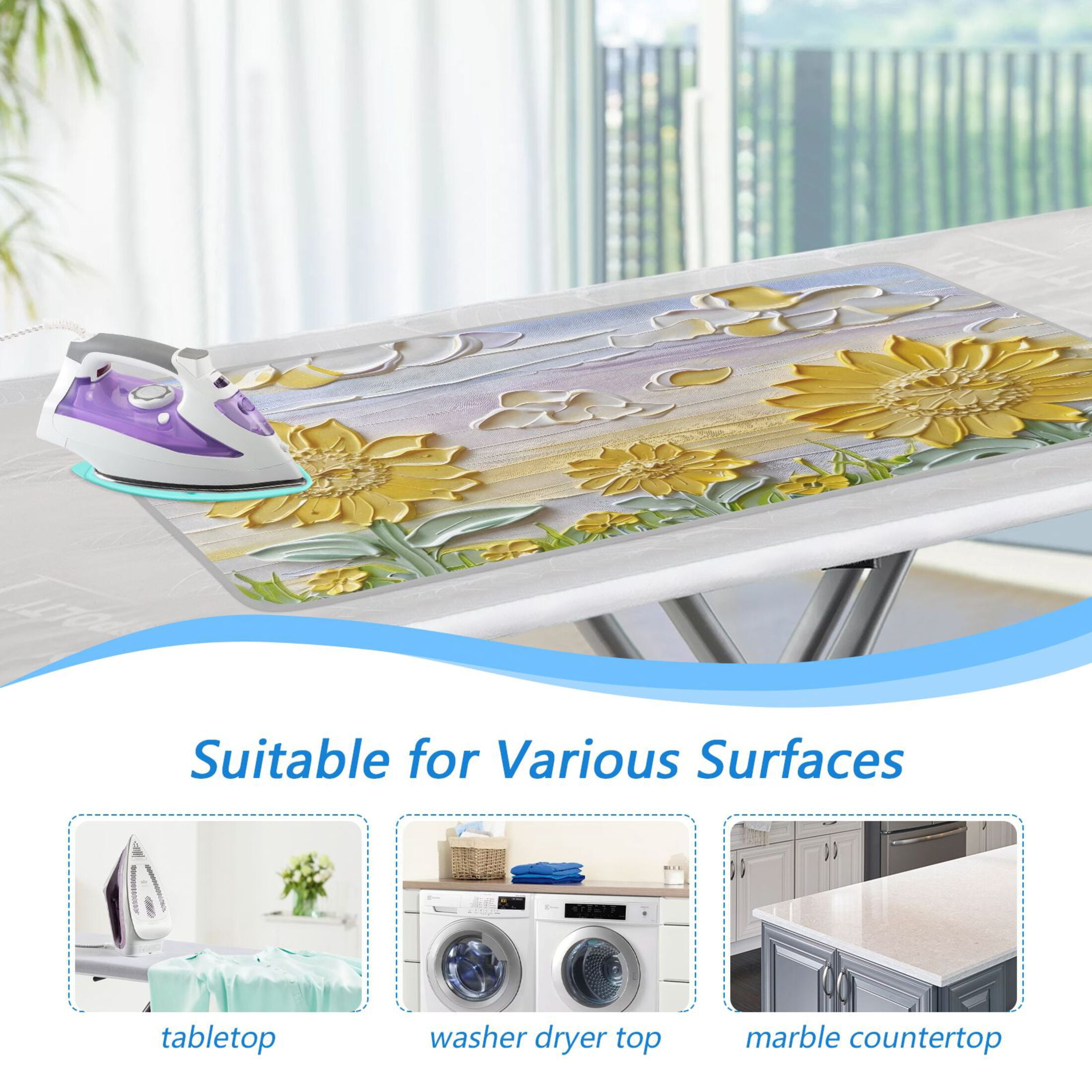Sunflowers 3d Embossed Oil Painting Ironing Mat Blanket Portable Travel Ironing Pad Heat Resistant Pad 47.2" x 27.6”