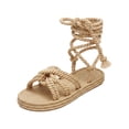 thumbnail image 2 of EliteGoogv Womens Lace Up Sandals Roman Style Flat Sandals Comfortable On Sandals Breathable Beach Summer Shoes For Women Casual Walking Footwear Beige US :6, 2 of 9