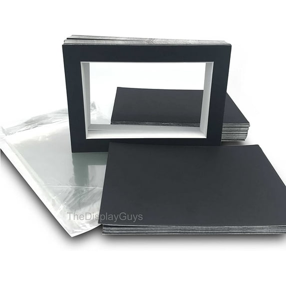 TheDisplayGuys 10-Pack Complete Picture Presentation Framing & Mounting Kits: Acid-free Mat & Backing Boards + Adhesive Storage Sleeves (Black, 5x7 matted to 4x6)