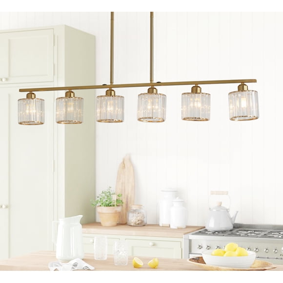 Aiwen 47.24 inches Modern 6-Light Pendant Ceiling Light with Clear Ribbed Glass Shades, E26 Hanging Light for Dining Room, Livinf Room