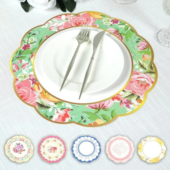 Balsa Circle 24 Assorted Round Disposable Table Placemats with Floral Designs Party Wedding Reception Events Tableware Decorations