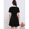 thumbnail image 4 of INSPIRE CHIC Womens Peter Pan Contrast Collar Short Sleeves Flare Dress XS Black, 4 of 7