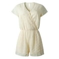 thumbnail image 4 of Femmes Crochet Points Surplice V Cou Manches Courtes Trou de Serrure Dos Uni Romper, 4 of 5