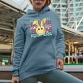 thumbnail image 2 of Bunny Babe, Retro Easter Sunday Rabbit Art Favor, Souvenir or Merch Gift, Light Blue Hooded Sweatshirt or Hoodie, Medium, 2 of 5