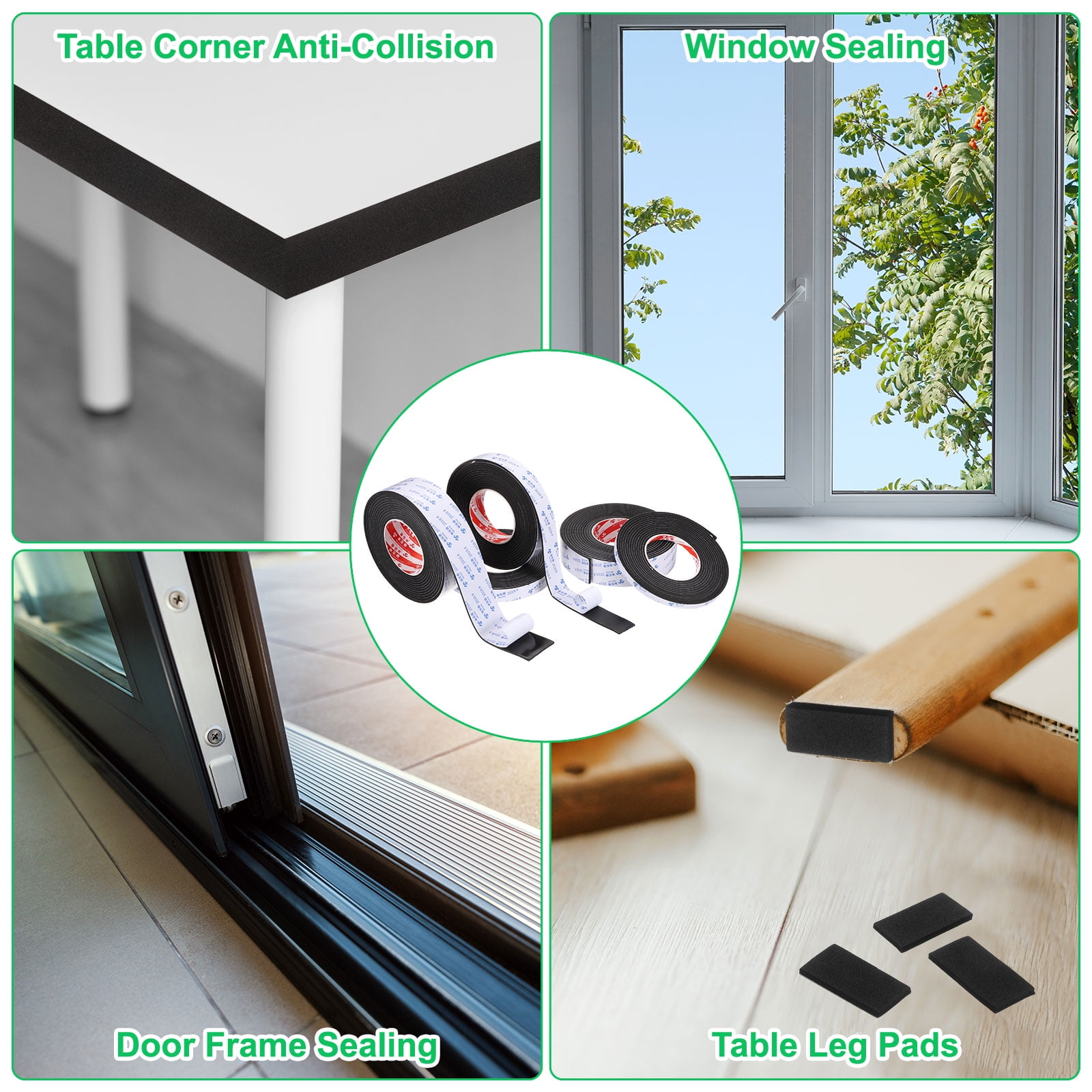 Uxcell 5Roll Sponge Rubber Foam Tape, 1 3/16" W x 5/64" t x 16.4ft l Self-Adhesive Foam Insulation Tape Weather Stripping for Window Door Soundproofing Weatherstrip AC Seal Strip, Black