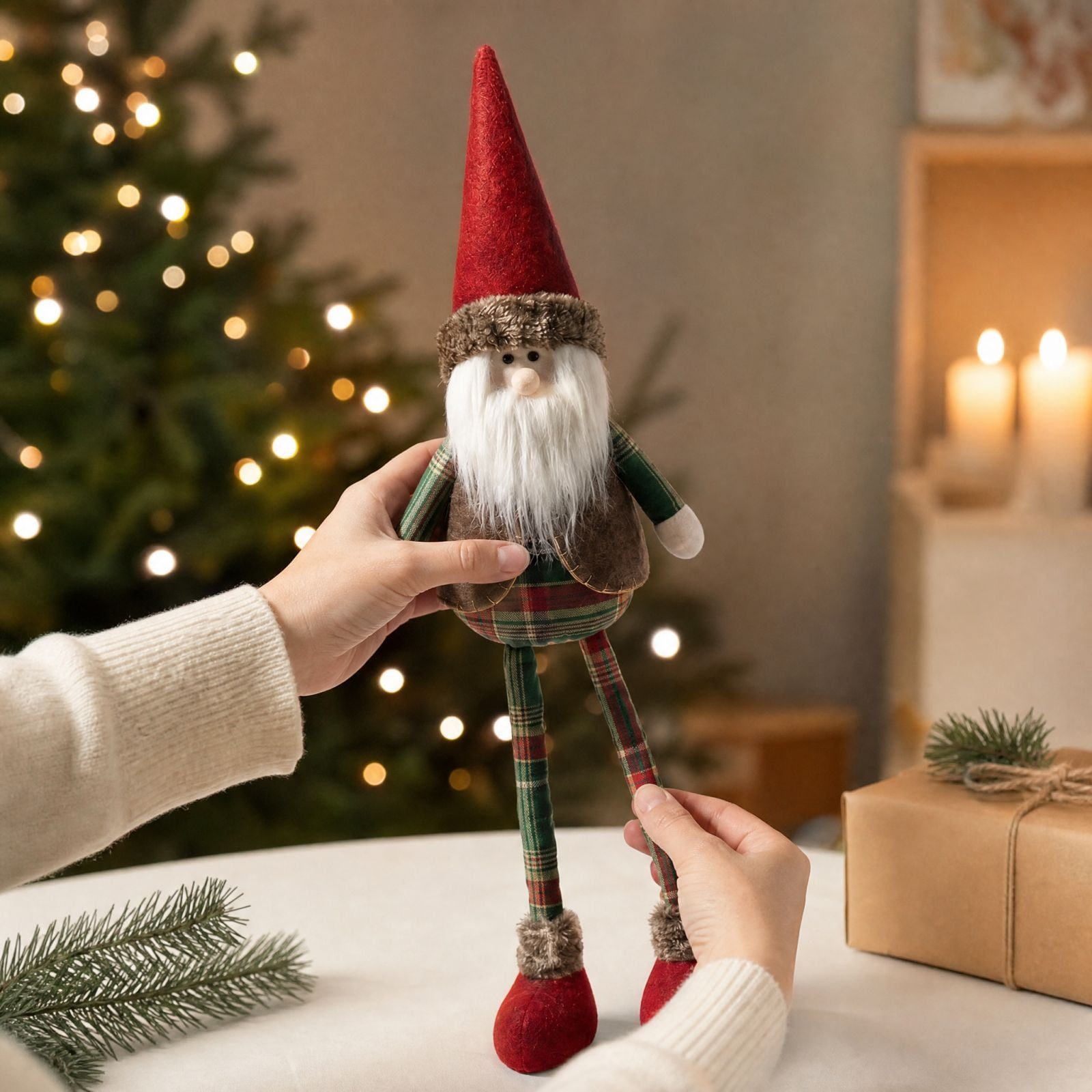 Christmas Stretchable Gnome Figurine Set Interactive Pulling Toy with Red Hat Holiday Desk Display and Tabletop Decoration for Home Office Counter Space Decor Ornaments