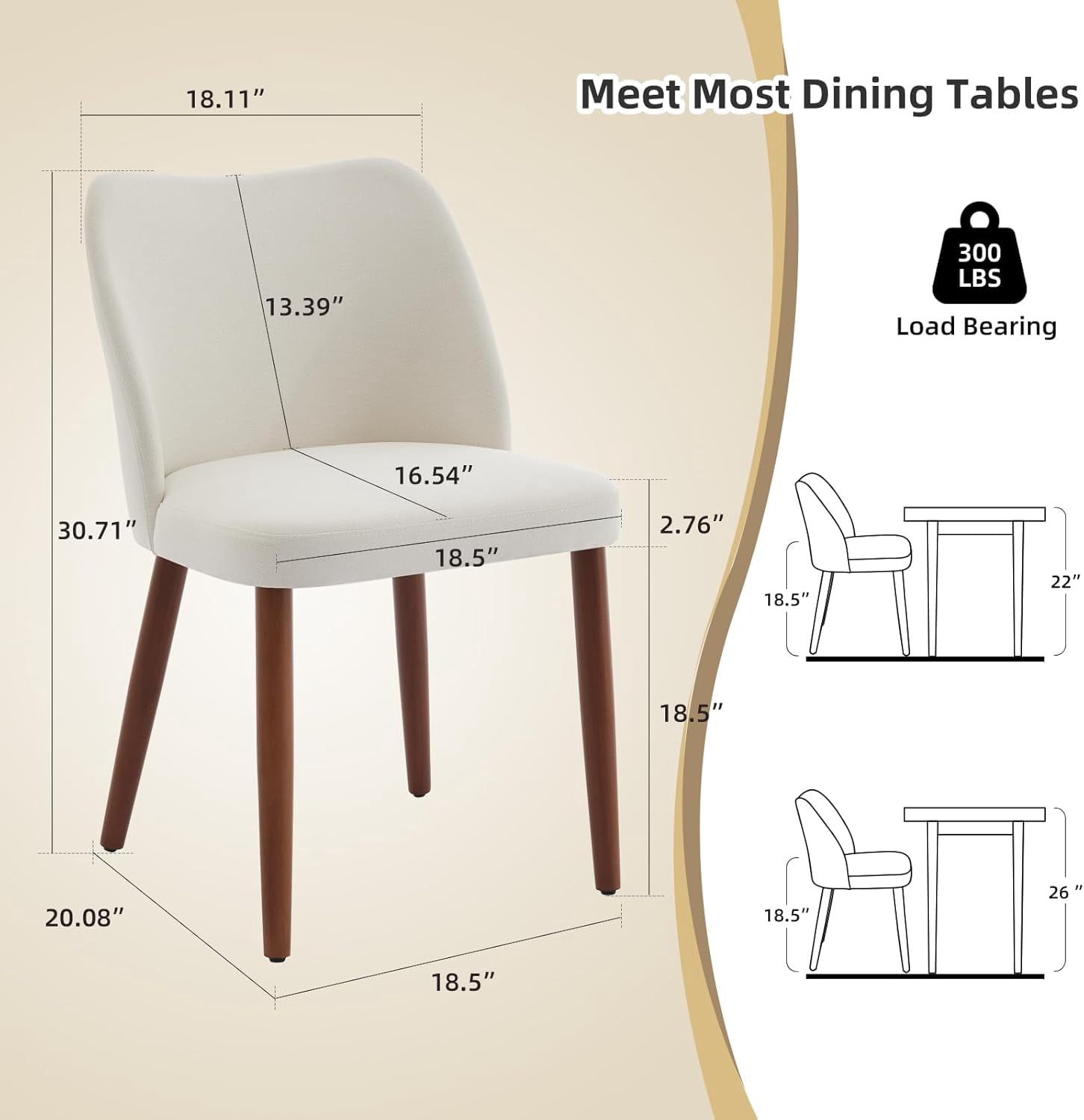 OUTGOODS Set of 2 Modern Dining Chairs, Linen Upholstered, Wood Legs