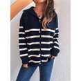 thumbnail image 6 of Women Long Sleeve Color Block Sweaters Striped Tops Button Down Open Front Knit Cardigan Coat Jackets Navy Blue S, 6 of 10