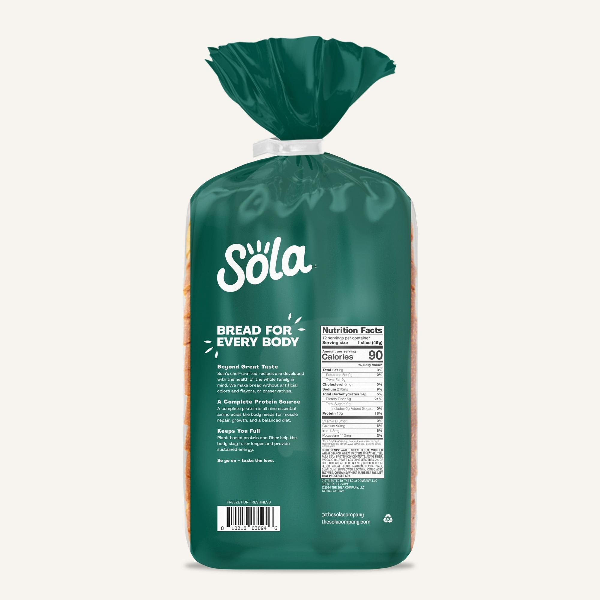 Sola 10g Complete Protein Soft Baked Regular White Bread Loaf, 20 oz, Shelf-Stable
