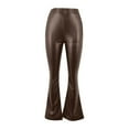 thumbnail image 4 of Kureaily Women's High Waist Leather Pants Solid Color PU Shiny Flared Trousers Slim Fit Bottoms Beach Lounge Pants, 4 of 4