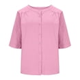 thumbnail image 5 of MSJUHEG Linen Tops for Women Gauze Button Down Shirt Traditional Summer Blouse Bohemian Shirts Women's Tunics Loose Solid Color Casual Shirts Casual T Shirts Pink S, 5 of 6