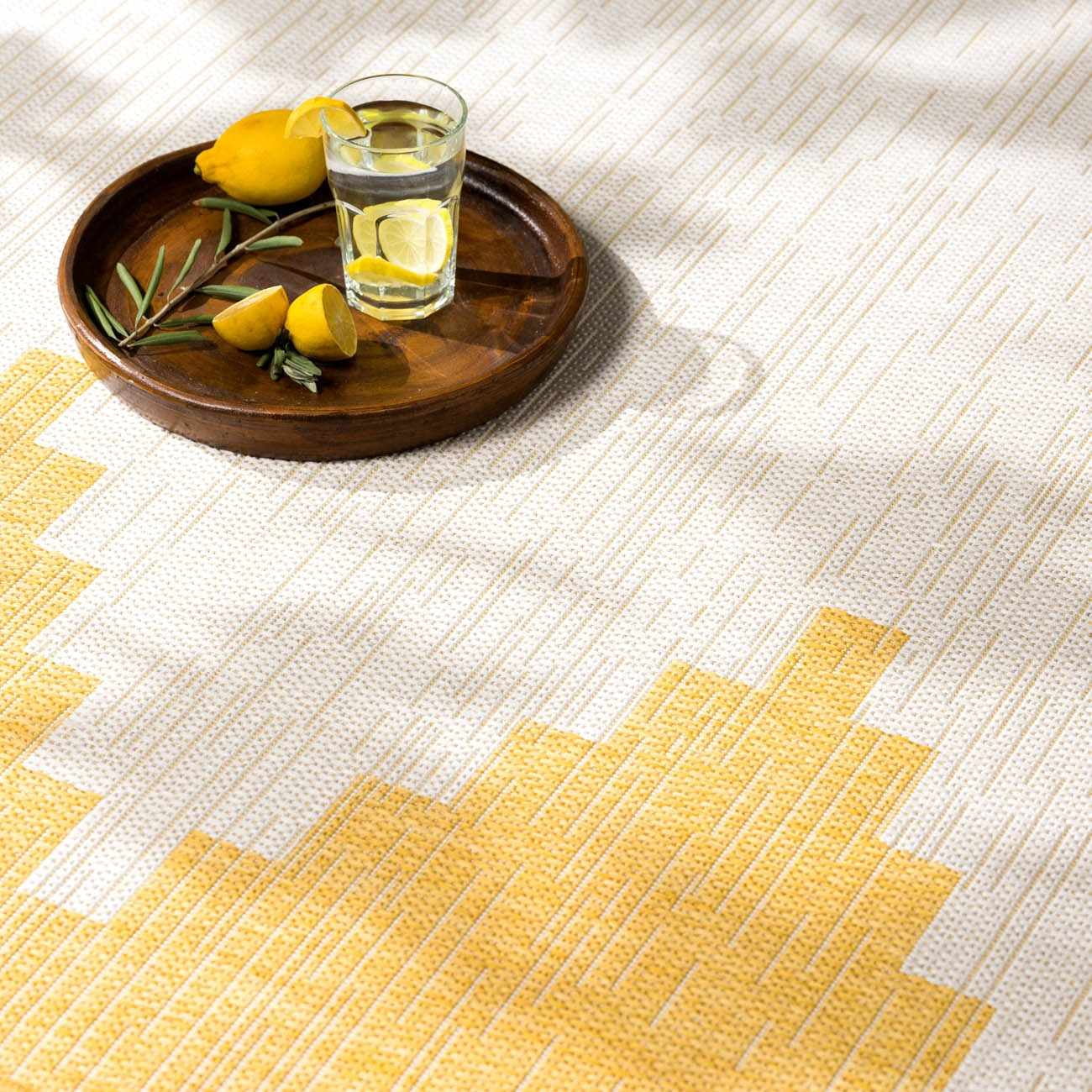 Hauteloom Djugun Outdoor Area Rug - Outside Porch Patio Rug Carpet - Waterproof Rug - Geometric - Yellow, Off White, White, Cream, Bone - 5'3" Round