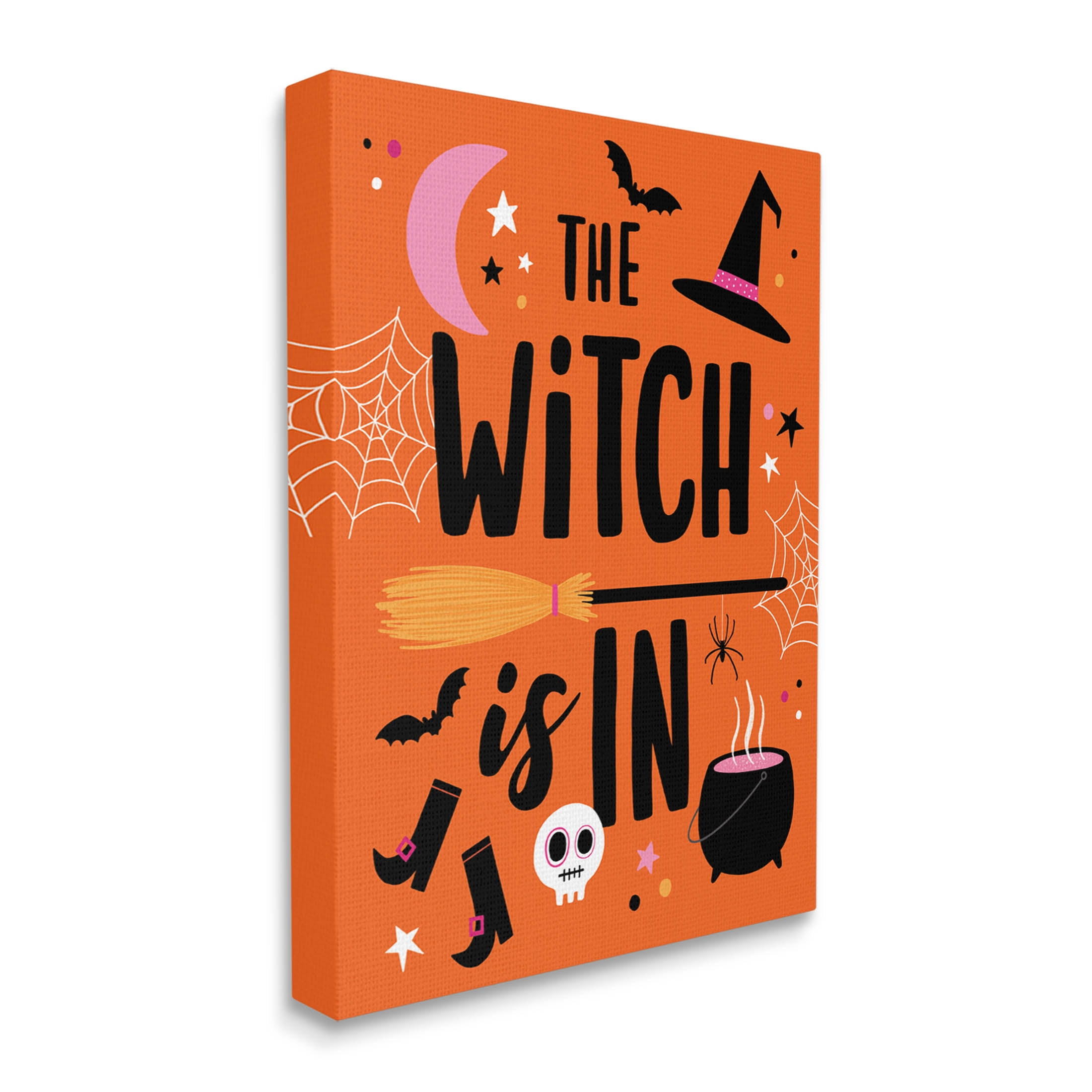 Witch Is In Bold Cauldron Phrase Holiday Graphic Art Gallery Wrapped Canvas Print Wall Art