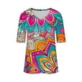 thumbnail image 4 of Fiudx Liquidación de Ahorros de Verano Camiseta de Manga Corta con Cuello En V Estampada Informal a La Moda para Mujer, 4 of 4