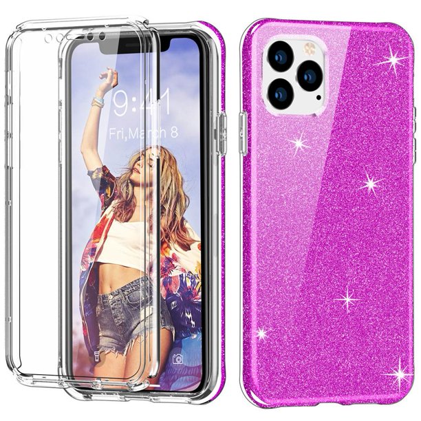 Funda completa de TPU de doble cara para iPhone 11 Pro Max (purpurina púrpura)