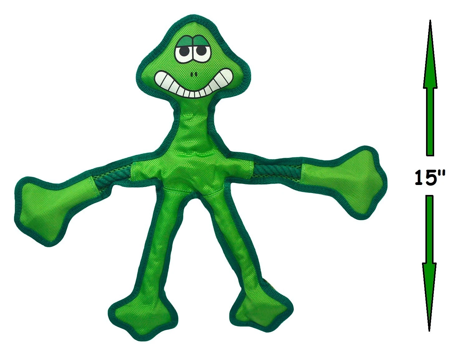 Durable Dog Toys Nylon with Rope Skeleton and Squeaker 15" Long Cute Animals (Green Frog)