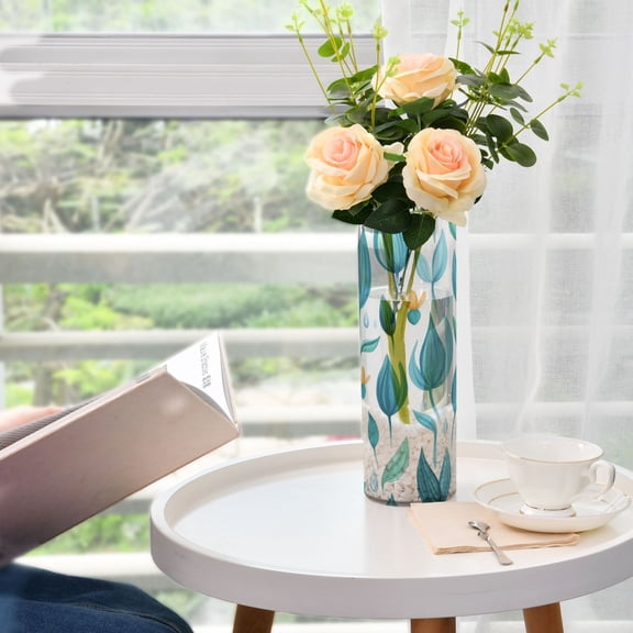 Teal Leaf Design Plastic Vase 11.8'' x 3.9'' Transparent Non Breakable Decorative for Family