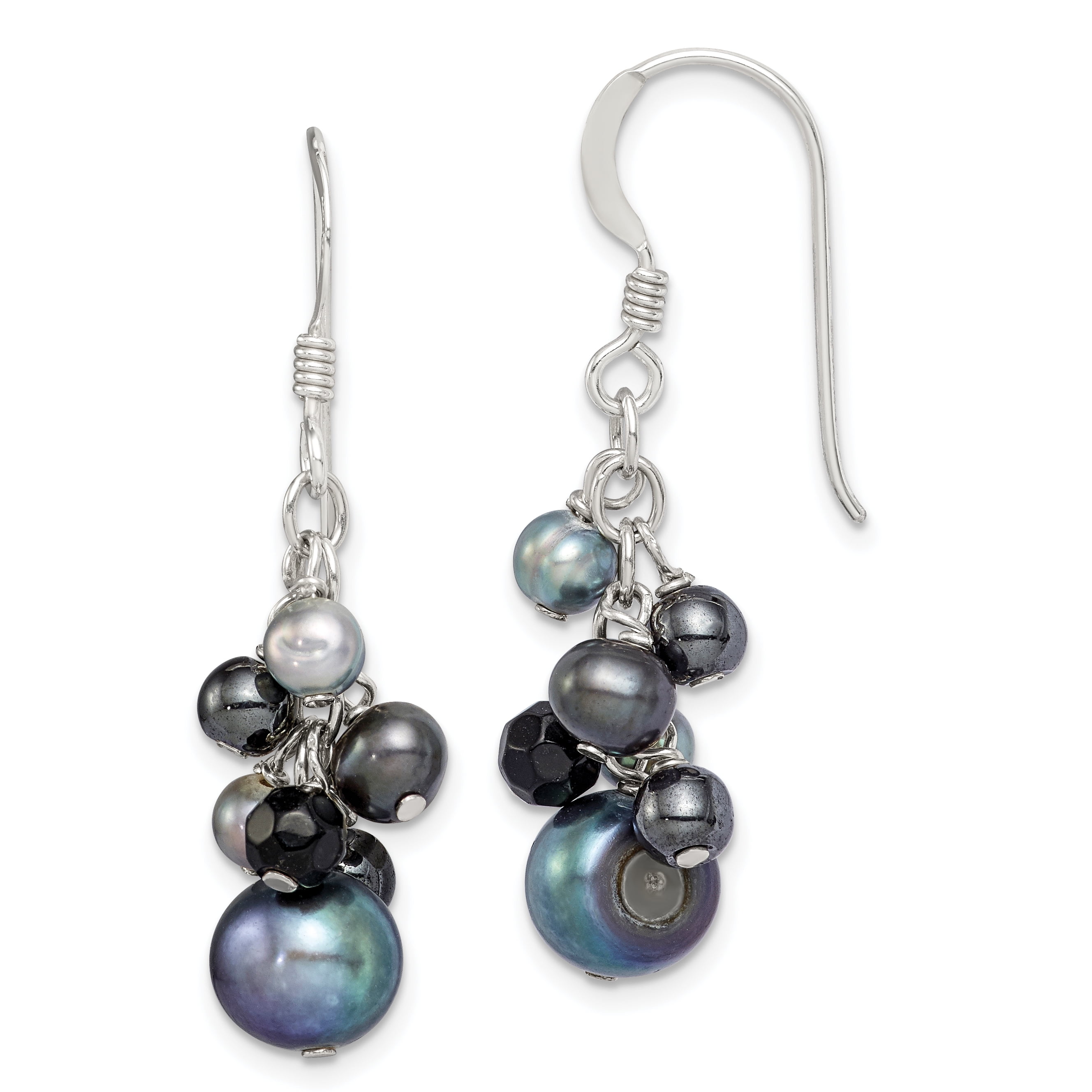925 Sterling Silver Black Freshwater Cultured Pearls/onyx Drop Dangle