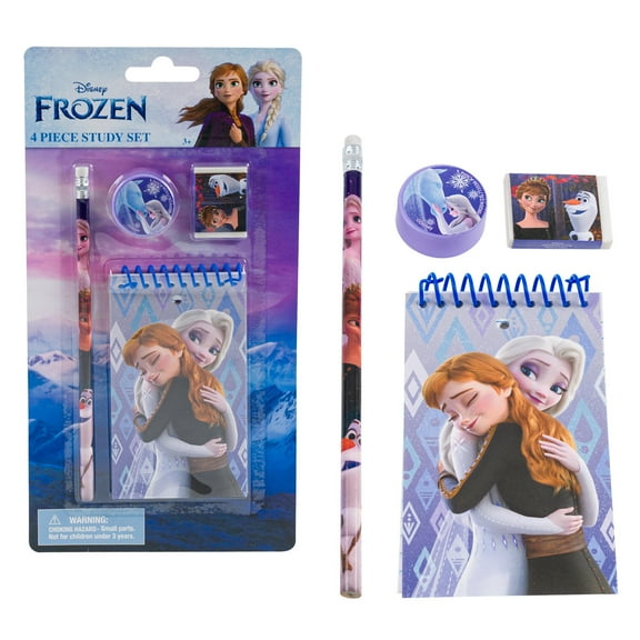 Frozen 4pc Study Kit Eraser, Sharpener, 25 sheet memo pad, No.2 lead real wood