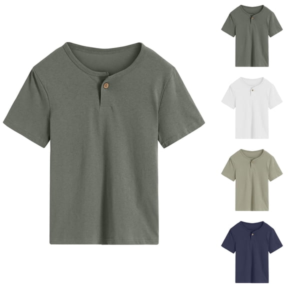 TTUHYWXI Toddler Short Sleeve Henley Shirt Boys Ribbed T-Shirt (White, 3-4 Years)