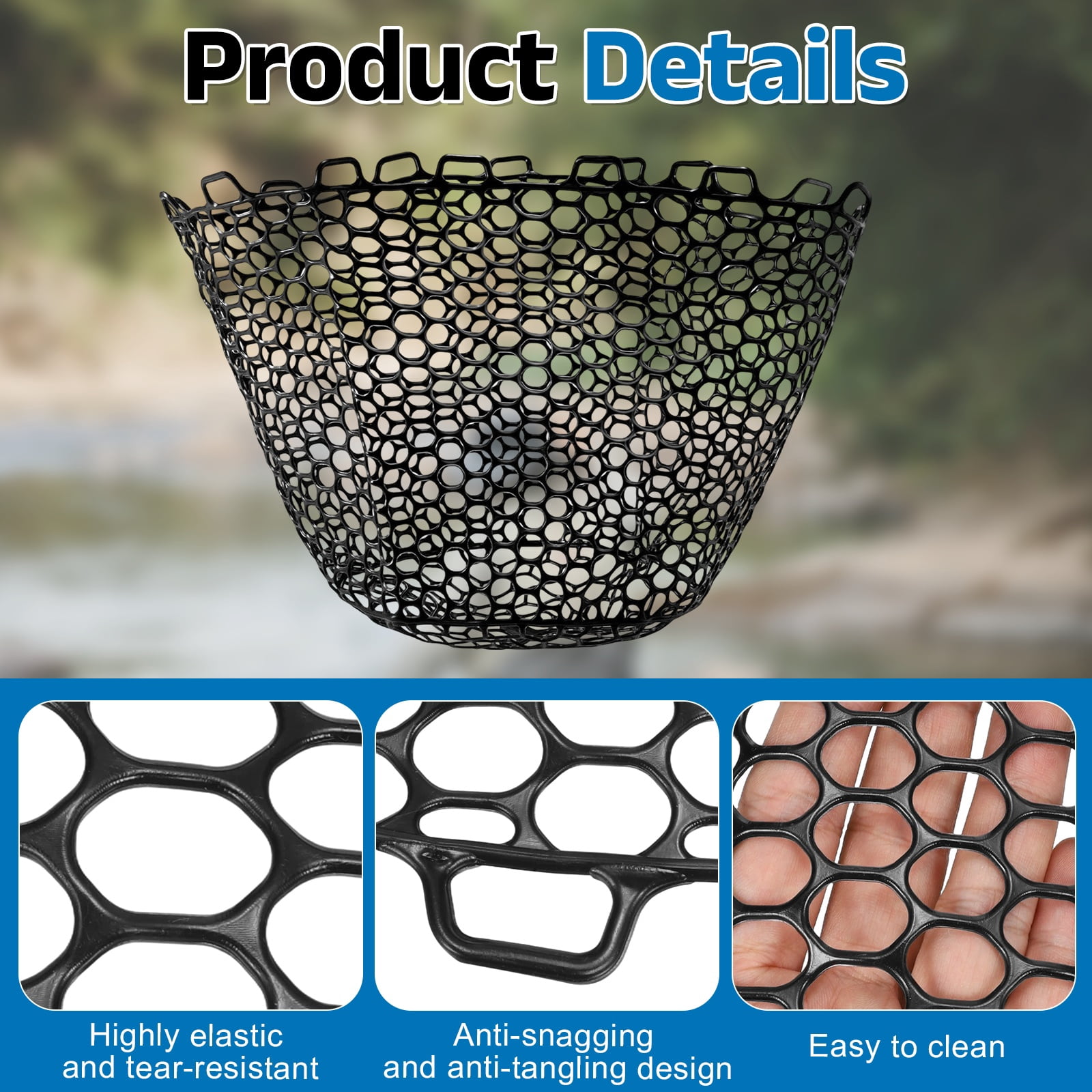 Uxcell Fishing Net Replacement, Foldable Fishing Replacement Netting Silicone Fly Ice Fish Net Landing without Handle Flexible 62x12" & Black - For (Freshwater/Saltwater Fishing/Trout)