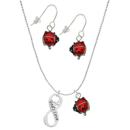 Delight Jewelry God s Love Infinity Sign Red Lucky Ladybug Necklace and Dangle Earrings Set Delight Jewelry God s Love Infinity Sign Red Lucky Ladybug Necklace and Dangle Earrings Set