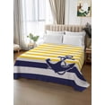 thumbnail image 2 of Yellow Striped Twim Size Flat Sheet, Wrinkleproof & Fadeproof Cooling Flat Bed Sheet Only, Navy Blue Nautical Anchor Geometric Breathable Soft Bedding Top Sheets 66 x 96 Inches, 2 of 8