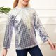 thumbnail image 5 of Blusas y camisas de manga larga con cuello redondo Conjunto de rendimiento con brillo para niños Camiseta versátil de manga larga con cuello redondo para niños Camiseta de poliéster para niños, 5 of 6