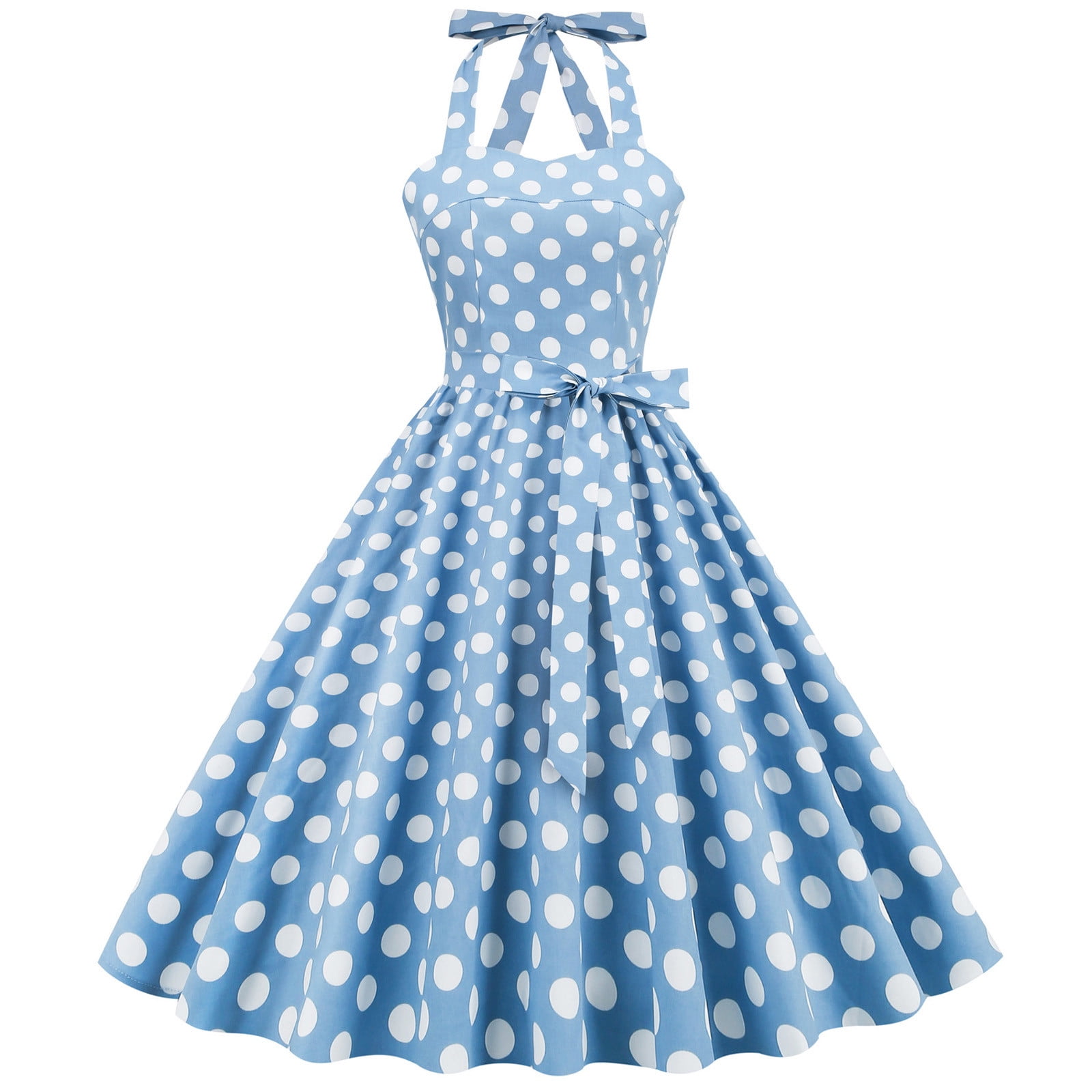 Women Vintage Polka Dot Rockabilly Swing Ruched Dress 